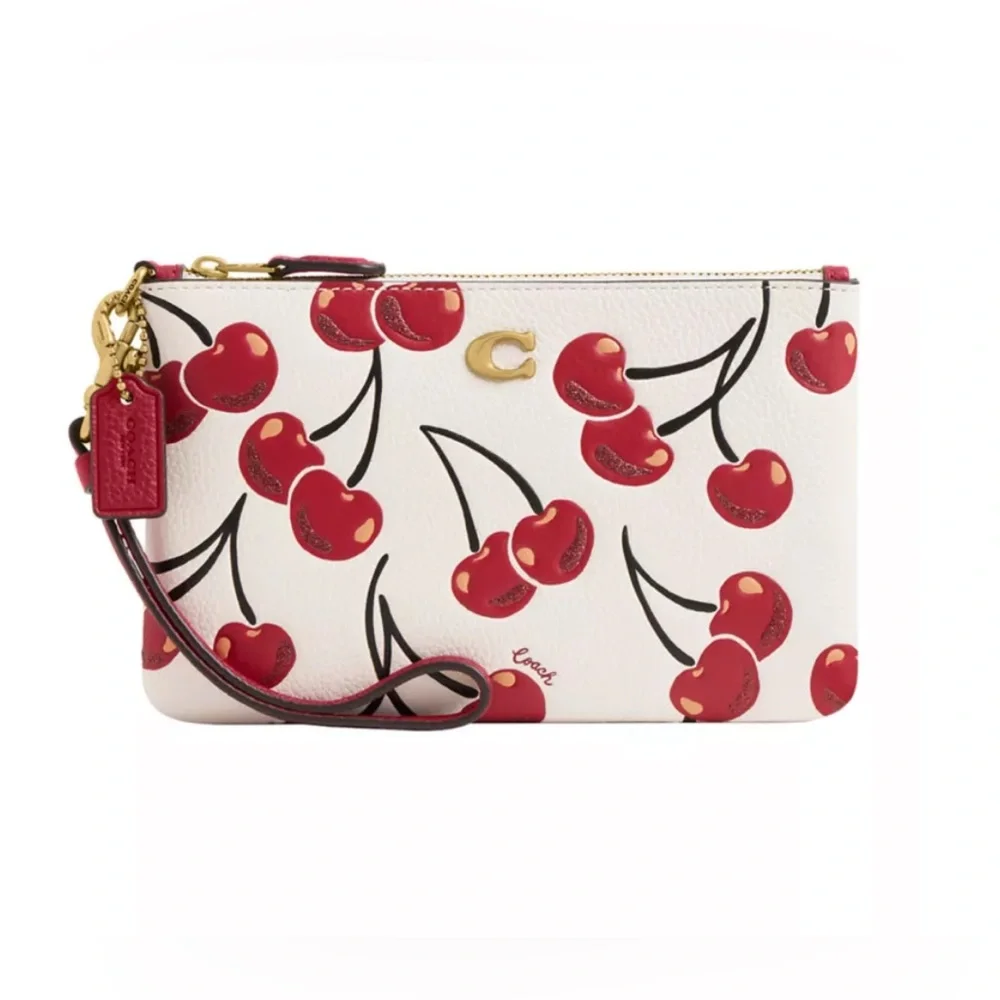 NWT🍒Coach Boxed Essential Small Wristlet With Cherry Print CCD36B Chalk Red Gift - Picture 5 of 5